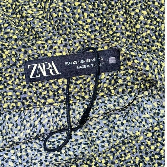 ZARA Yellow Gray Print Sheer Pleated Midi Skirt   Size: XS - Picture 3 of 3